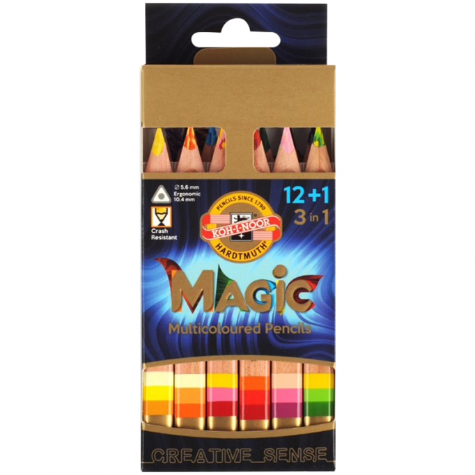 Карандаши волшебные с многоцветным грифелем Koh-I-Noor "Magic" 13 цветов, точилка + ластик